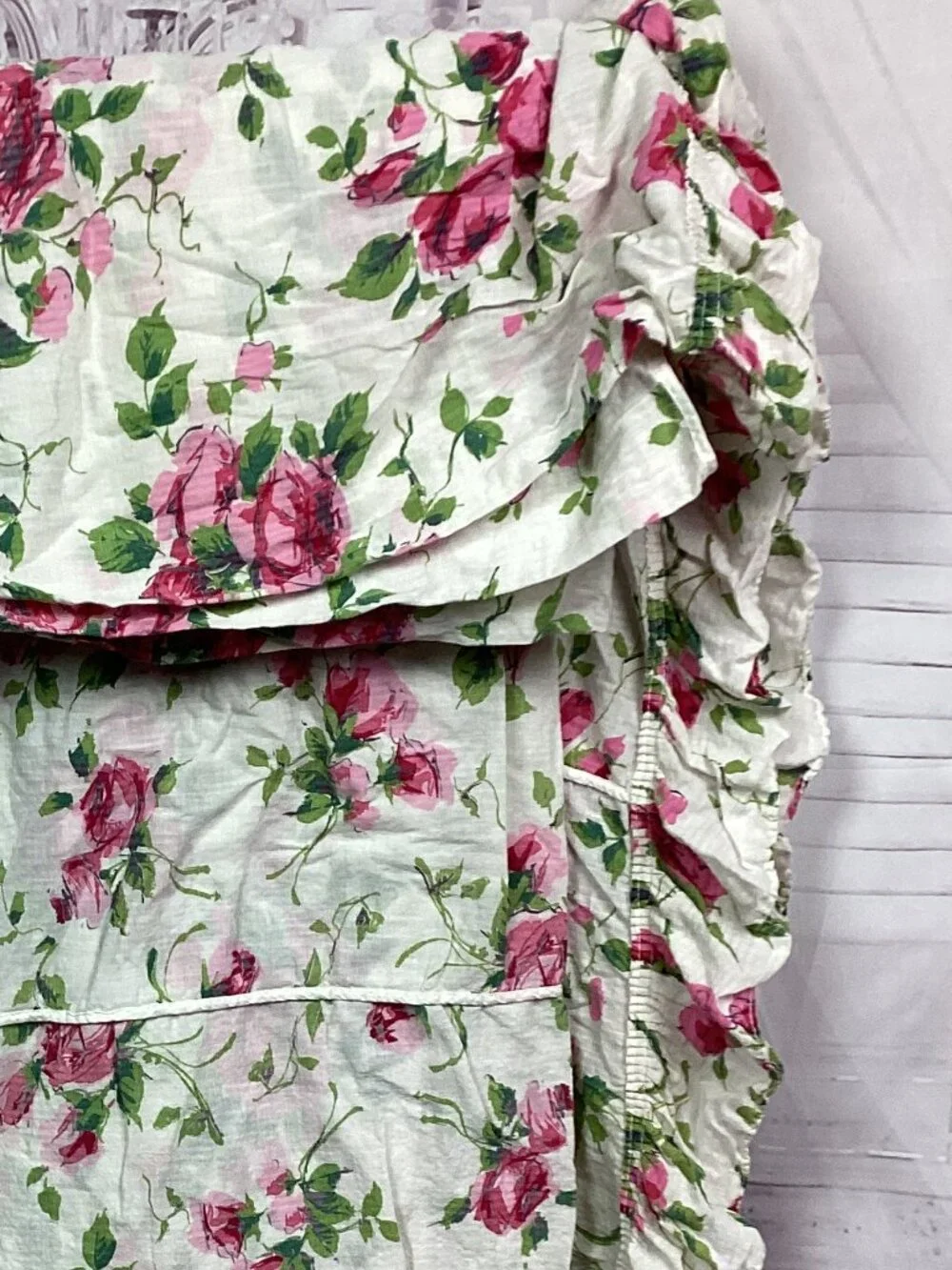 Vintage Floral Pink Ruffled Bedspread Coverlet Double